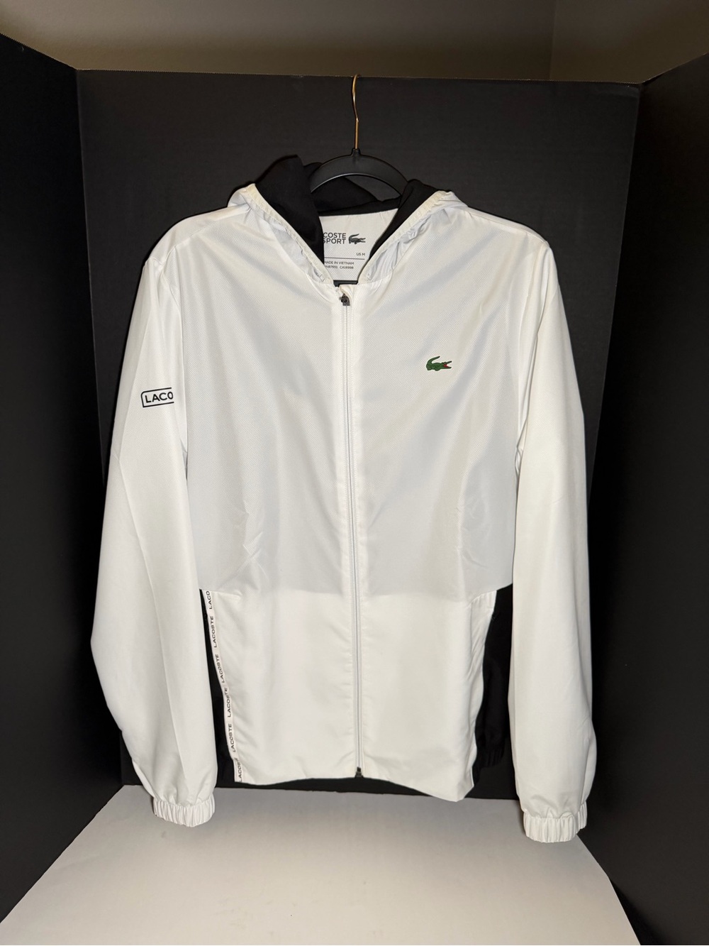 Lacoste Sport Black and White Athletic Hooded Jacket
